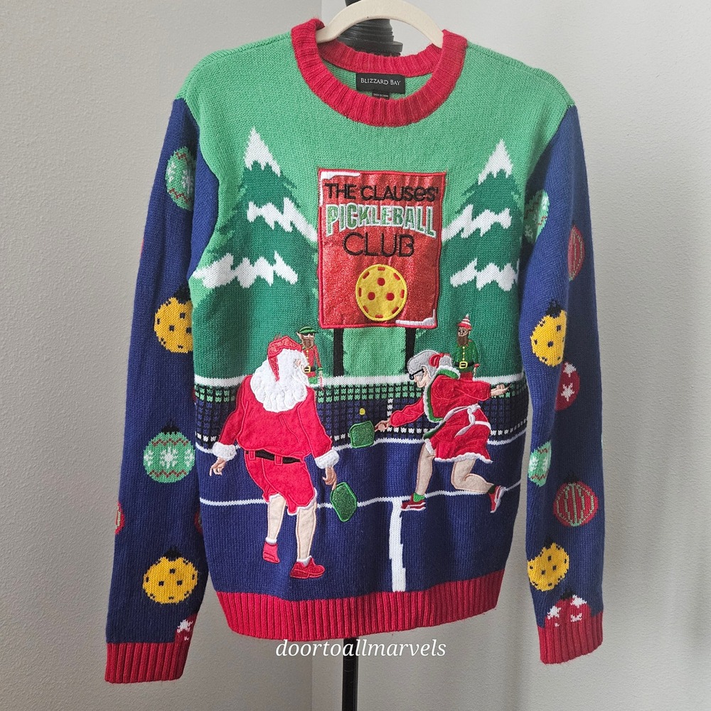 Blizzard Bay Ugly Christmas Sweater The Clauses Pickleball Club Men sz S